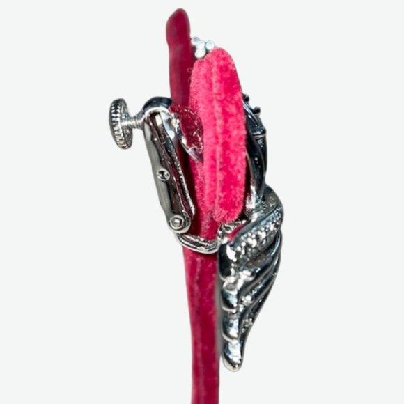 1980's Style Silver-Tone Clip Back Earrings - Picture 3 of 3